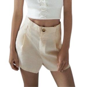 ZARA High-Waisted Cream Linen Shorts  Size M